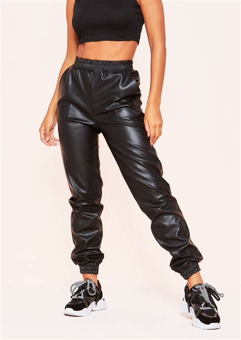 Zip Faux Leather Joggers 